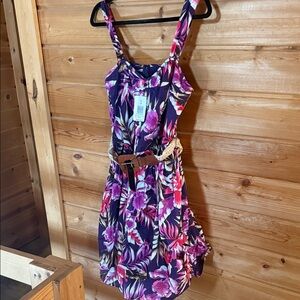 torrid Purple and Pink Floral Mini Dress with Belt